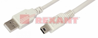 Кабель mini USB (male) штекер - USB-A штекер, длина 0,2 метра, белый (PE пакет) | 18-1131 REXANT Шнур цена, купить