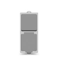 Блок вертикальный Аллегро выключатель 1 клавиша+розетка с заземлением защитными шторками IP54 крышкой серый Universal 1274 роз аналоги, замены