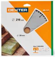 Диск пильный по дереву Dexter FD-E032163060T 60Т 216x30x1.5 мм, кольца: 20 и 25.4 аналоги, замены