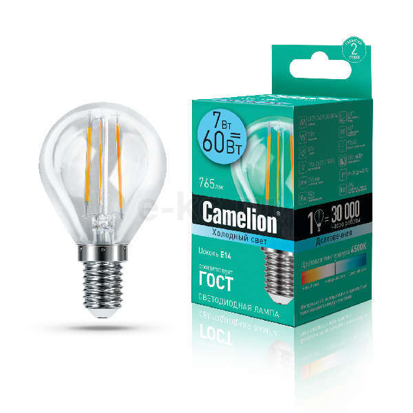 Лампа светодиодная LED7-G45-FL/845/E14 7Вт 220В Camelion 13458  в .