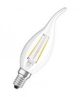 Лампа светодиодная LED 4Вт Е14 FILAMENT CLBA40, тепло-бел, прозр.свеча на ветру OSRAM - 4058075055452 SCL BA40 4W/827 230V E14 470lm FS1 филаментная STAR цена, купить