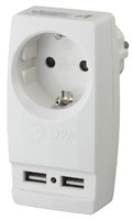 Адаптер SP-1e-USB-W "Polynom" 1гн 220V + 2xUSB 2100mA, c заземл, (белый) (10/60/1440) | Б0026332 ЭРА (Энергия света)