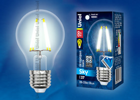 Лампа светодиодная LED-A60-8W/NW/E27/CL PLS02WH LED. "груша" прозр. Серия Sky. 4000К | UL-00001372 Uniel