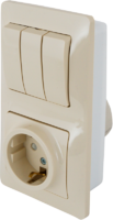 Блок выключатель с розеткой встраиваемый Schneider Electric Glossa 3 клавиши заземлением со шторками цвет бежевый
