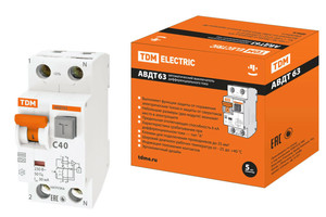 Выключатель автоматический дифференциального тока АВДТ 63 1п+N 40А C 30мА тип A | SQ0202-0006 TDM ELECTRIC