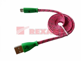 Кабель USB-Lightning для iPhone/nylon/flat/pink/1m/Rexant /светящиеся разъемы Rexant 18-4258 светящиеся моделей шнур шелк плоский 1 м розовый SDS цена, купить