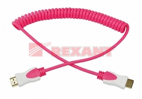 Шнур HDMI - HDMI, длина 2 метра, витой, розовый (GOLD) (PE пакет) | 17-7026 REXANT 2м цена, купить
