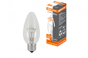 Лампа накаливания ЛОН 60Вт Е27 230В свеча прозрачная | SQ0332-0012 TDM ELECTRIC Вт-230 купить в Москве по низкой цене