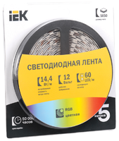 Лента светодиодная LED LSR-5050RGB60-14.4-IP20-12V 14.4Вт/м полноцвет. (уп.5м) IEK LSR2-3-060-20-1-05 (ИЭК) ИЭК 5м 12в RGB IP20 цена, купить