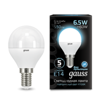 Лампа светодиодная LED 6.5 Вт 550 Лм 4100К белая Е14 Шар Black Gauss - 105101207