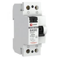 Выключатель дифференциальный (УЗО) ВД-40 2п 63А 30мА тип AC (электронный) Basic | elcb-2-63-30e-sim EKF