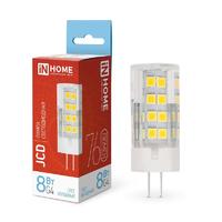 Лампа светодиодная LED-JCD 8Вт 230В G4 6500К 760лм IN HOME 4690612036229 цена, купить