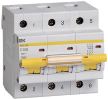 Выключатель автоматический трехполюсный ВА47-100 100А D 10кА | MVA40-3-100-D IEK (ИЭК)