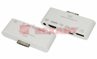 Адаптер AV 6 в 1 для iPhone 4/4S на HDMI USB microSD SD 3.5мм microUSB Rexant 40-0103 мм купить в Москве по низкой цене
