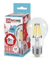 Лампа светодиодная LED-A60-deco 9Вт грушевидная прозрачная 4000К нейтр. бел. E27 1040лм 230В IN HOME 4690612008073
