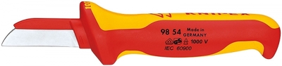 Нож кабельный Knipex KN-9854 с электроизолированной мультикомпонентной ручкой 1000 V для VDE пластиковый обух на лезвии предупреждения КЗ мм диэлектрический цена, купить
