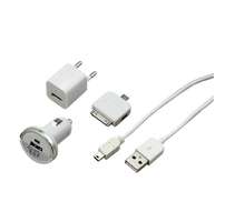 Комплект СЗУ, АЗУ, кабель miniUSB-USB, переходник microUSB 30 pin белый | 18-1197 SDS REXANT