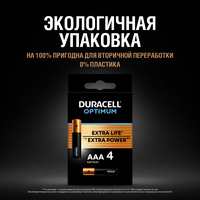 Батарейка Duracell Optimum AAA (LR03) алкалиновая 4 шт.