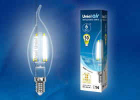 Лампа светодиодная LED-CW35-6W/NW/E14/CL GLA01TR LED. "свеча на ветру", прозр серия Air. 4000K | UL-00002229 Uniel