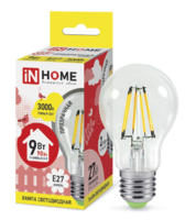 Лампа светодиодная LED-A60-deco 9Вт грушевидная прозрачная 230В E27 3000К 1040лм IN HOME 4690612008066