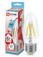 Лампа светодиодная LED-Свеча-deco 5Вт свеча прозрачная 4000К нейтр. бел. E27 450лм 230В IN HOME 4690612007595