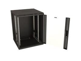 Шкаф настенный 19-дюймовый 12U 650x600х600мм стеклянная дверь с перфорацией по бокам ручка замком возможностью установки на ножки черный (RAL 9004) (разобранный) - 395516 Hyperline