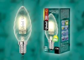 Лампа галогенная HCL-28/CL/E14 28Вт свеча E14 3000К 230В Uniel 04112 аналоги, замены