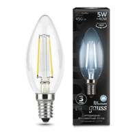 Лампа светодиодная филаментная Filament 5Вт свеча 4100К нейтр. бел. E14 450лм GAUSS 103801205