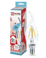 Лампа светодиодная филаментная LED-свеча на ветру-deco 5Вт 4000К E14 450лм 230В прозр. IN HOME 4690612007632 Е14 аналоги, замены